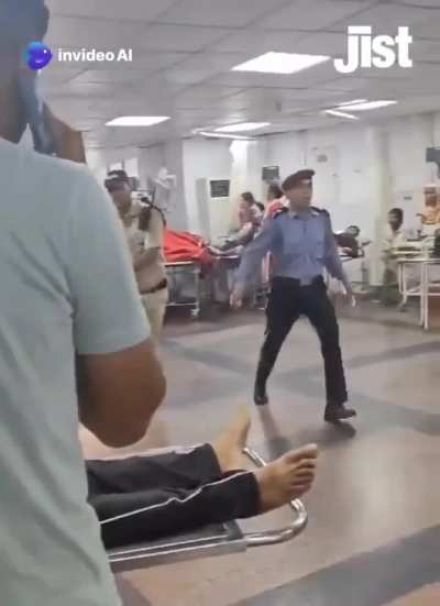Indian Cops entered the hospital premises in their car to arrest the Nursing Officer for allegedly harassing a female doctor on duty.