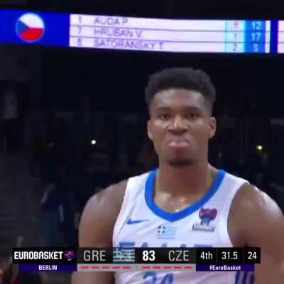 [Highlight] Giannis, after going 1/7 on his first 3 pt attempts, hits the three to seal the game for Greece with 30 seconds to play