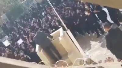 A girls' school in Iran brought a member of the IRGC-run Basij paramilitary to speak to students. The girls welcomed the speaker by taking off their headscarves & chanting "get lost, Basiji".