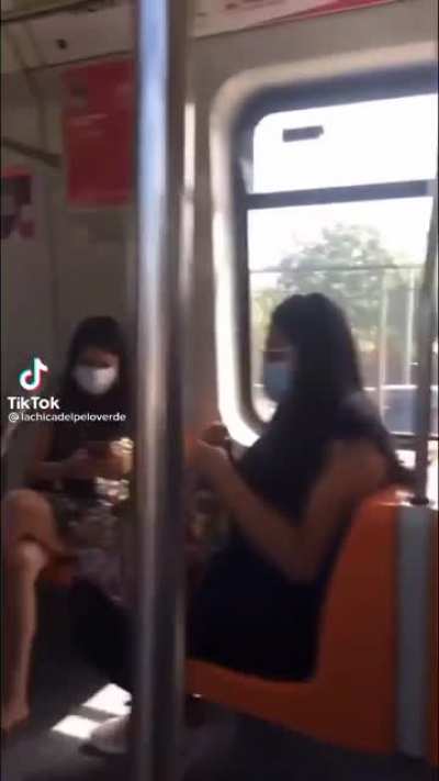 anime girl dances in the train