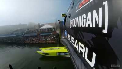 Travis Pastrana jumping a Subaru over a boat (link to full video