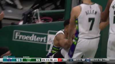 [Highlight] It takes Giannis Antetokounmpo 3 dribbles to run full court through the defense and finish the and-1