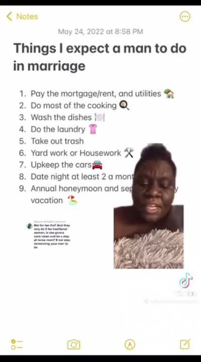 watch this girl explain her list of what she wants in a marriage that screams entitlement and delusion ?