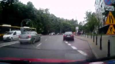 Driver in Poland gets rear-ended.