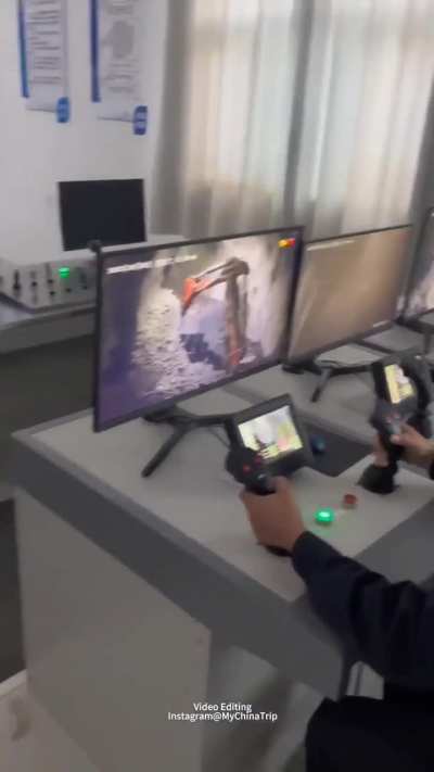 Construction workers in Xinjiang controlling machinery 600meters underground from the office