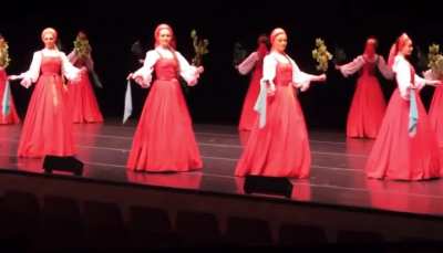 In the Russian dance Berezka, women move with short steps, so short that they look like they're floating.