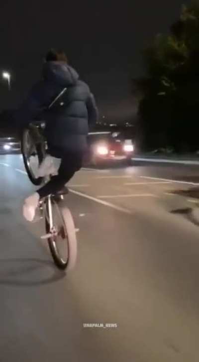 The kid is an idiot, but what the driver believe he could overtake ?