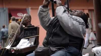 Clarinetist Doreen Ketchens performing "When the Saints Go Marching In" in New Orleans in 2012. Wait for it...