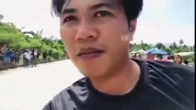 The man mistakenly switched to the front camera and then realize his mistake.