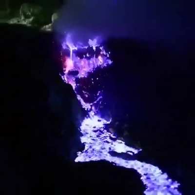 ? Blue lava from burning sulfur at the Ijen volcano in Indonesia