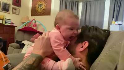 My Daughter is 4 months old, and teething pretty damn hard, so she likes to take it out on my face.
