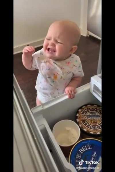 Kid starts crying when he is caught pilfering ice cream