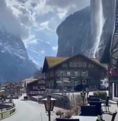 ? A fascinating view of the Swiss village of Lauterbrunnen,switzerland.