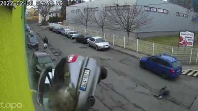 This happened in Prague yesterday, the person that was hit was taken to a hospital