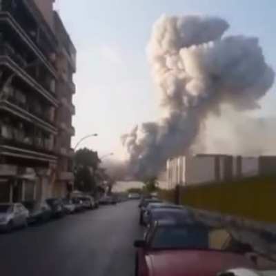 Close-up footage of a massive explosion in Beirut, Lebanon