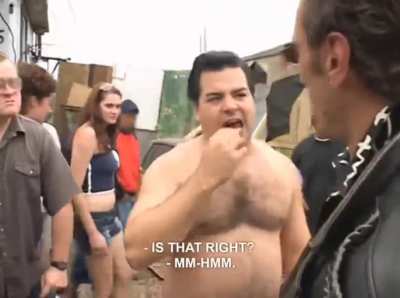 "No one here is man enough to knock this chip off of my shoulder." ??