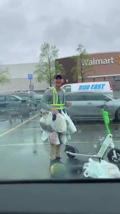 Carrying groceries on a scooter