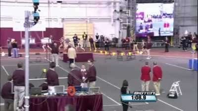 Heather Dorniden falling and still winning the 600-meter race in the 2008 Big Ten Indoor Track Championships.