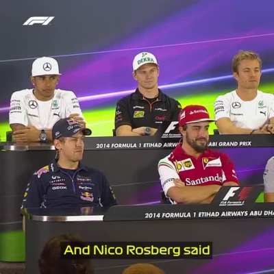 Press Conference during AbuDhabiGP 2014, Reporter attempting to ask a question starting with "A short view back to the past", after that this became an iconic interview question (sound on)