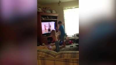 Stupid kid breaks a TV