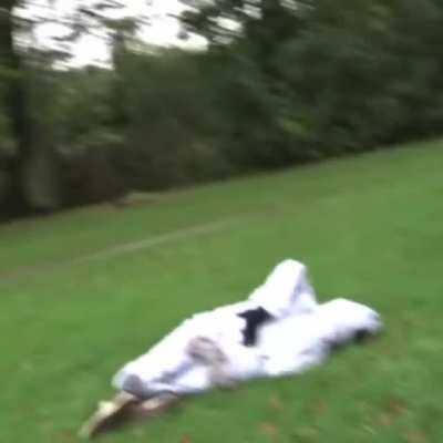 Guy jumped on an exercise ball from the terrace