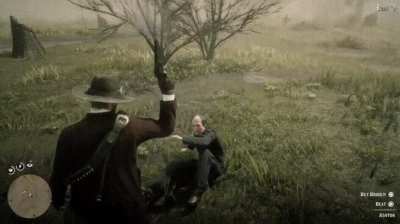 Scaring people with a gun in a video game.