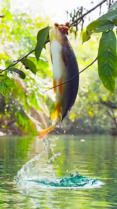 ? Vegetarian carp performs very risky maneuver