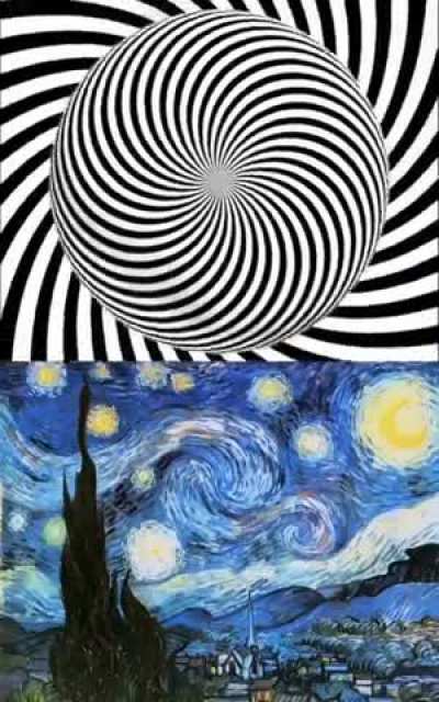 A better way to enjoy Van Gogh's painting "The Starry Night" 1.- Look at the spiral for 20 seconds without looking away . 2.- Look at the painting fixedly