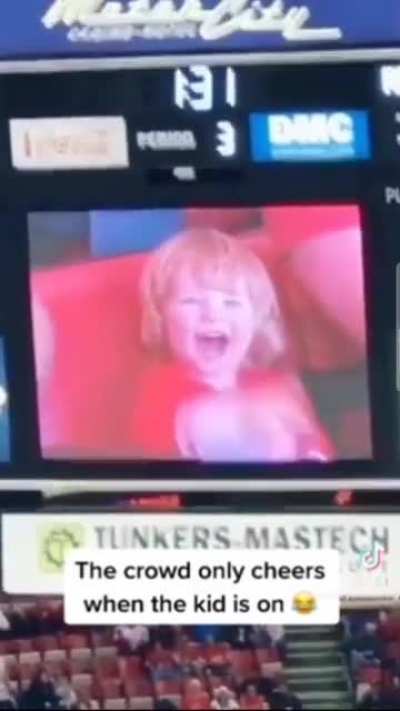 The crowd only cheers when the kid is on