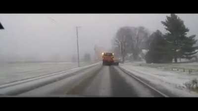 Idiot passes a snowplow