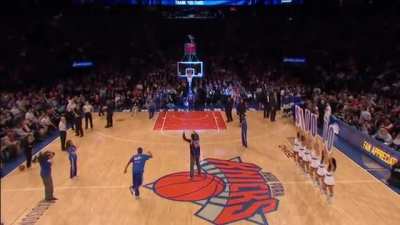 Fan misses layup for $10, airballs free throw for $100, airballs three-pointer for $1000, but makes half court shot for $10,000