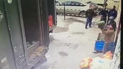 russian guy got smashed by a watermelon