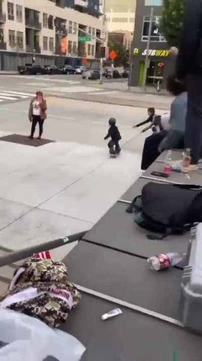 Landed the trick, to almost get run over in traffic. ?