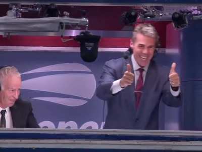 Rafael Nadal shows off his accuracy, hits it right into the broadcast booth ?