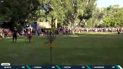 The Disc Golf World Championships just went into a sudden death play-off after James Conrad makes birdie with a 250 foot throw-in