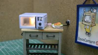 I present to you: The safest microwave in the world! No risk of radiation nor burns! Miniature 1:12 scale microwave, Designed by me in SolidWorks, Printed using 3D resin printer, Controlled by microcontroller, Hope you enjoy ?