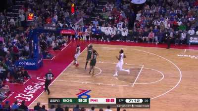 [Highlight] Jaylen Brown sneaks upon Embiid and steals to lay it up as Doc calls his second timeout in 90 seconds