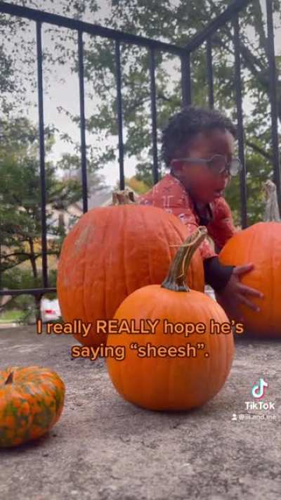 My son (2) thought it’d be cool to try and lift pumpkins heavier than he is. Little muscles, big dreams, questionable language. ?