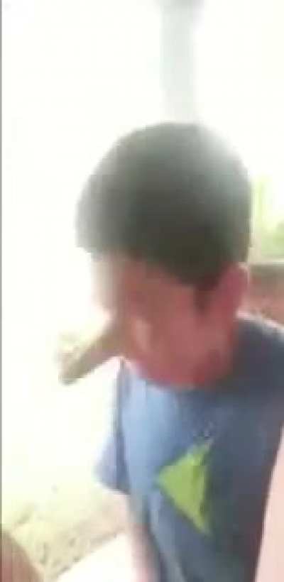 This kid’s crying because his Mom put a long nose filter on him for lying: