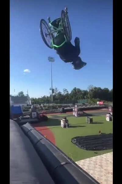 Paralyzed extreme sports athlete Aaron "Wheelz" Fotheringham pulls off the world's first ever double backflip 360 in a wheelchair