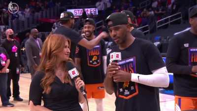 [Highlight] Rachel Nichols: "What is it about this team that you said 'Phoenix. I want Phoenix?'" CP3: "...the big reason was the lightskin guy right here, number 1, Devin Booker. Devin Booker. He is a dog!"