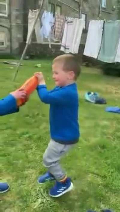 Kiddo with his drinking buddy having a good time