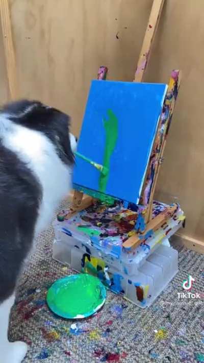 So many people this this video is real, yeah, I’m sure that a dog totally understands what a background is and that it needs to be fully colored in with no white left on the canvas