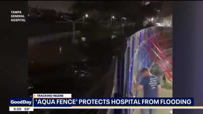 Tampa General Hospital used an "Aqua Fence" barrier to hold back the storm surge brought on by Hurricane Helene to Florida
