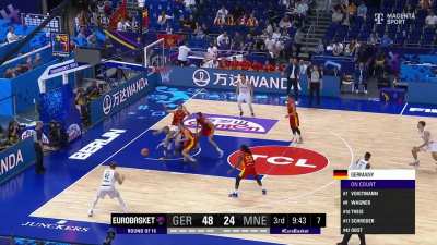 [Highlight] Daniel Theis get crowded by three Montengro defenders but somehow manages to kick the ball out to Andi Obst who continues to be money from three