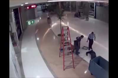 Poor guy falls off a ladder damaging his spine and being paralyzed.