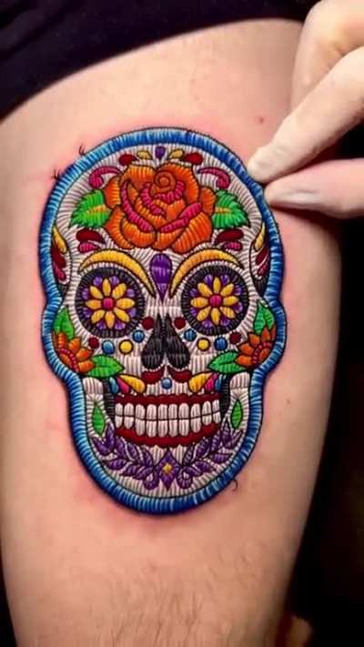 This detailed &amp; realistic Dia De Los Muertos inspired tattoo