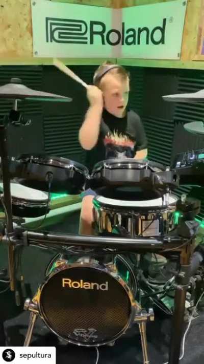 Crazy talented 8 Year old drummer Caleb completely destroying the drums covering "Sepultura - Means To An End" This kid will one day be in the biggest metal bands of the future!!! @calebhdrummer4