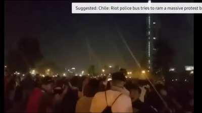 Protestors in Chile take down a police drone with lasers. **STROBE LIGHT WARKING** ?