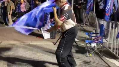 Trump supporters holding 'Blue lives matter' flags while dancing to Rage Against The Machine's "Killing In The Name". A song literally written about resistance to police brutality, killings, white supremacy, & fascism. Layers and layers of facepalm